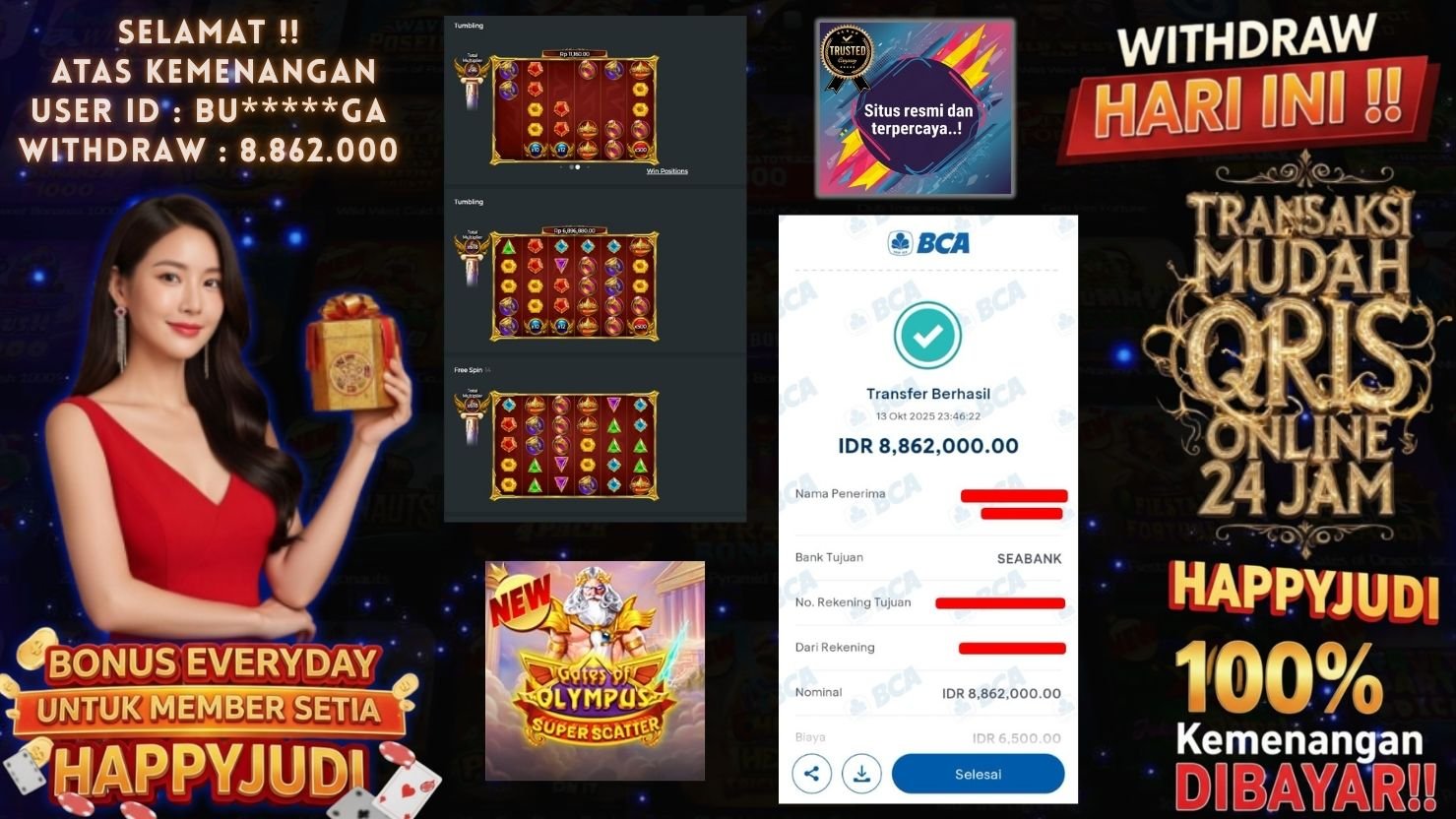 HAPPYJUDI JACKPOT SLOT GATES OF OLYMPUS SUPER SCATTER